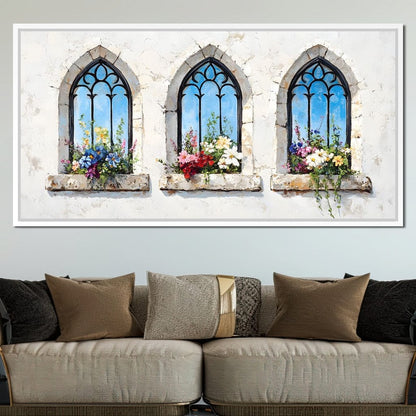 Floral Elegance Through Arches Canvas Wall Art