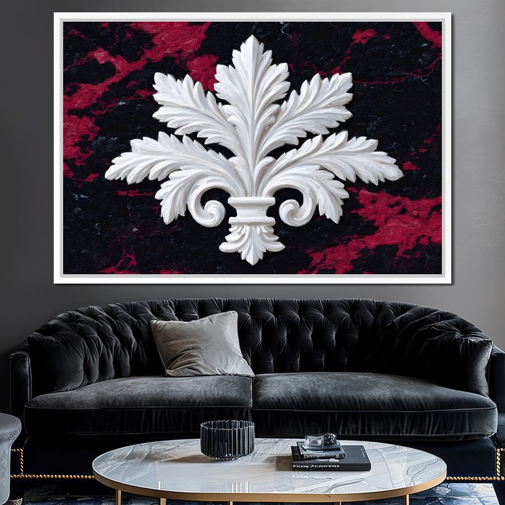 White Fleur De Lis Red Stone Canvas Wall Art