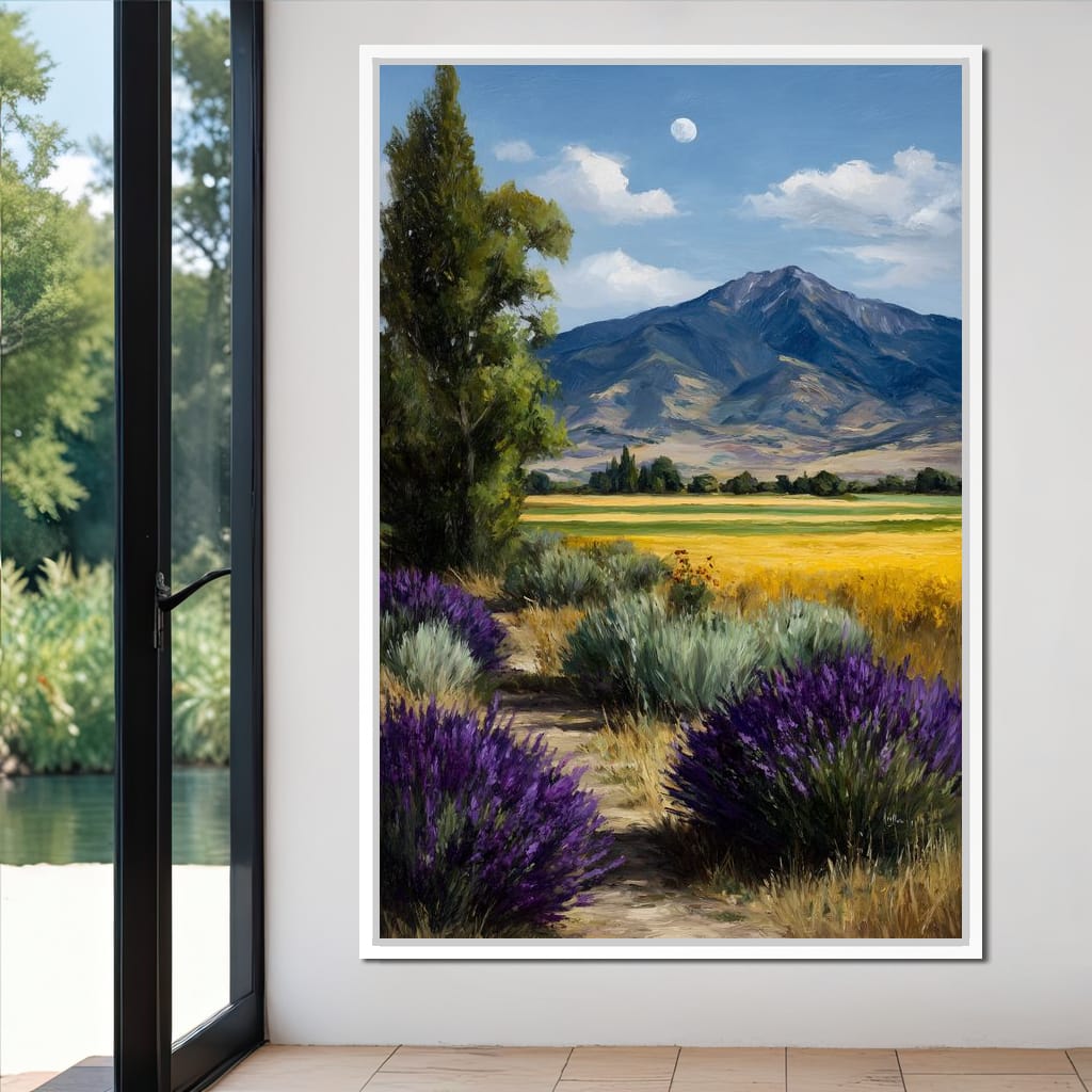 Moonlit Lavender Mountain Path Canvas Wall Art