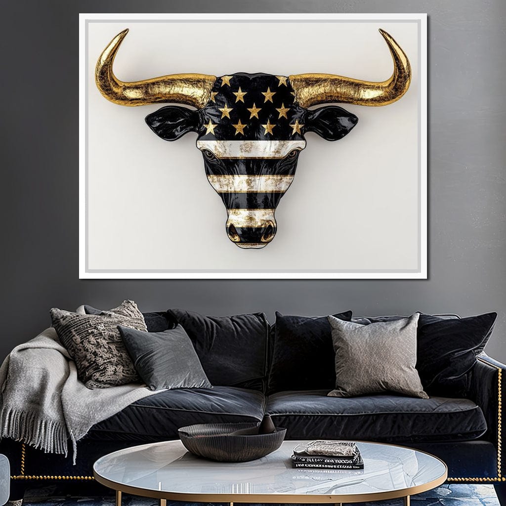 Majestic Gold Horned Bull Canvas Wall Art