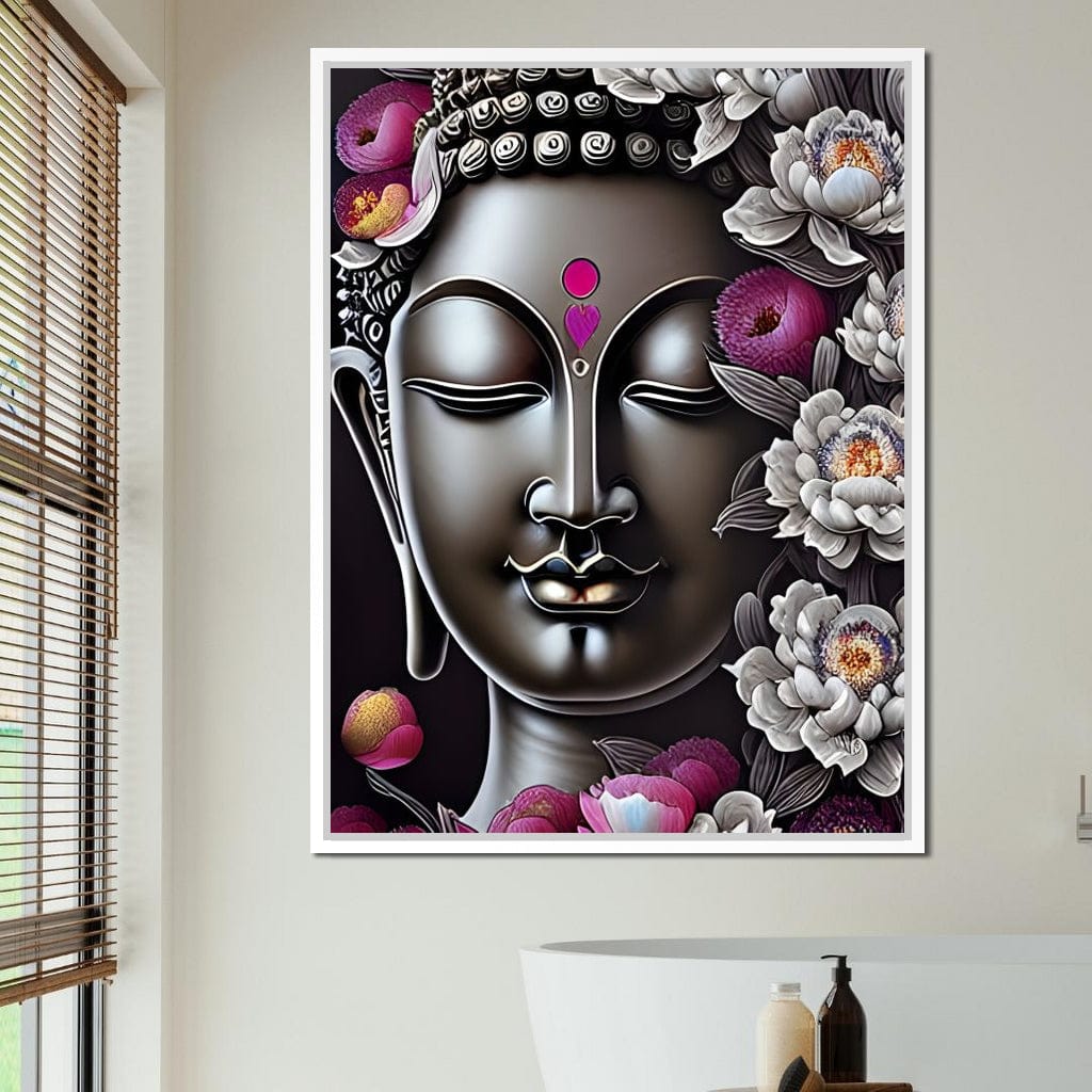 Buddha & Flowers Grey Canvas Wall Art