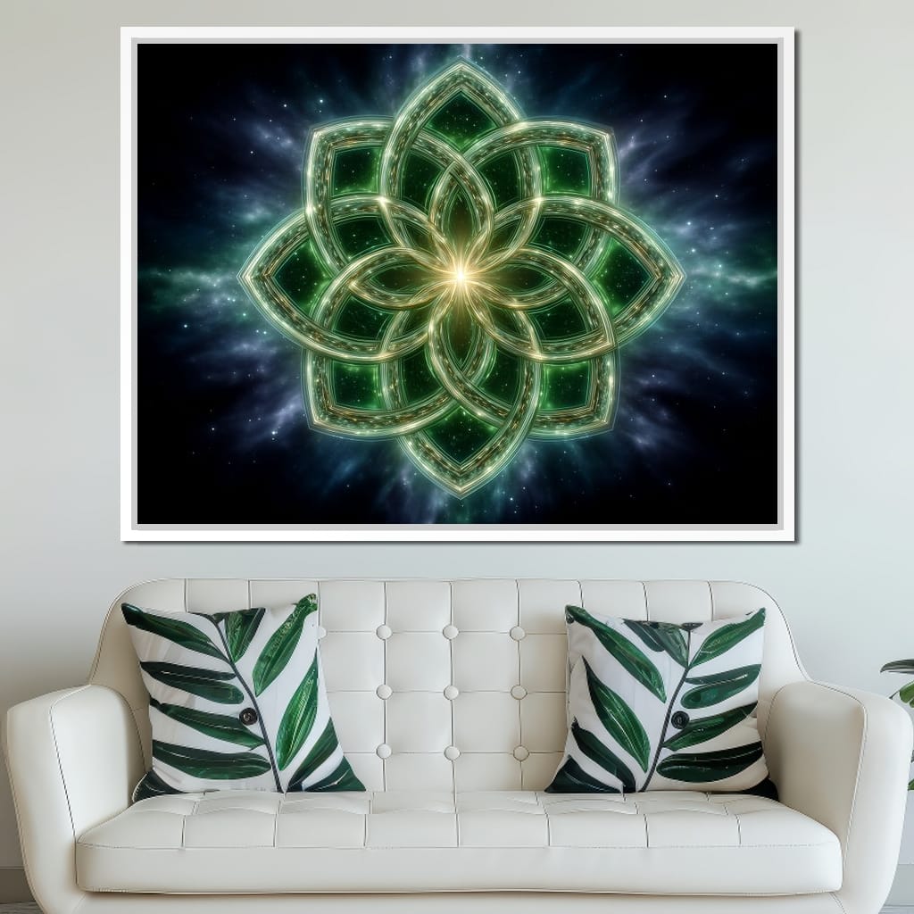 Celestial Green Knot Mandala Canvas Wall Art