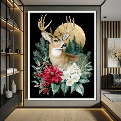 Moonlit Floral Gold Buck Canvas Wall Art