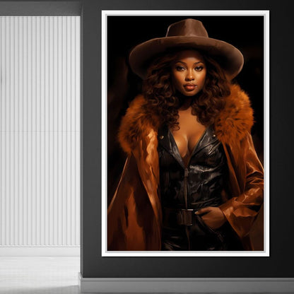 African Woman in Brown Fur Canvas Wall Art