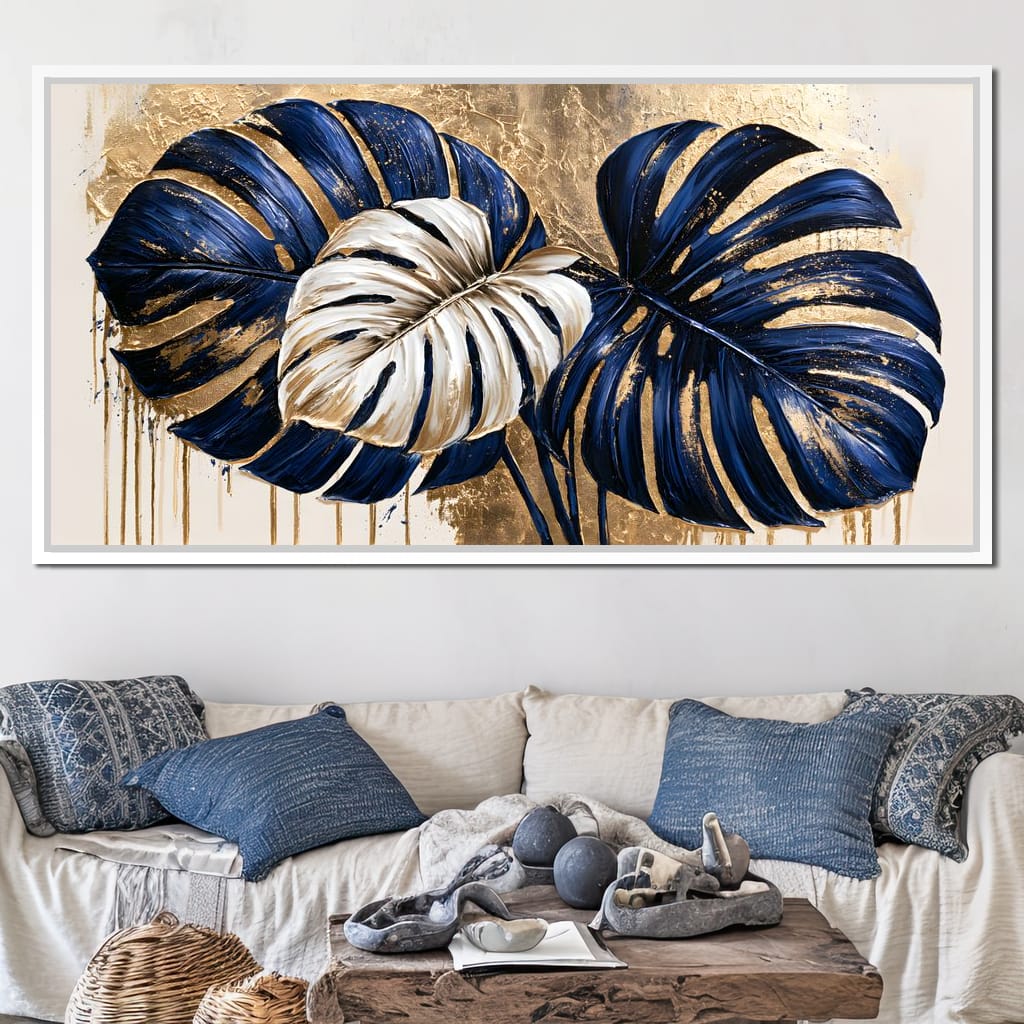 Gilded Monstera Leaves Dancing With Light Canvas Wall Art