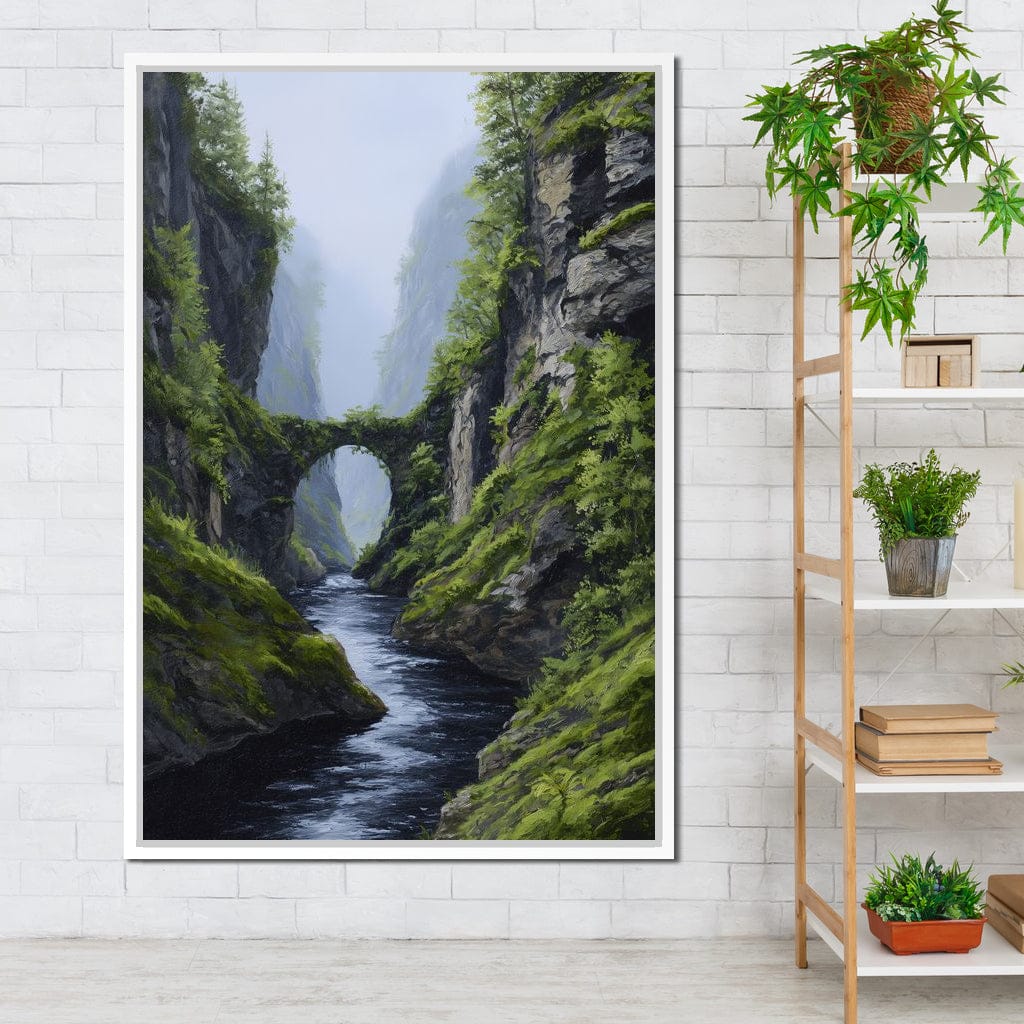 Emerald Gorge Stone Bridge River Canvas Wall Art