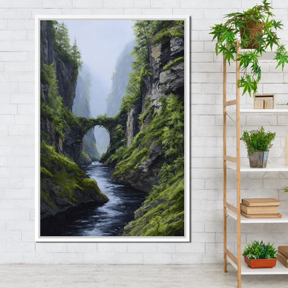 Emerald Gorge Stone Bridge River Canvas Wall Art