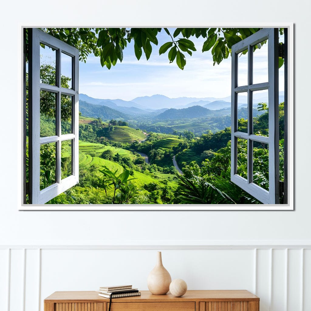 Open Window Over Terraced Valleys Canvas Wall Art