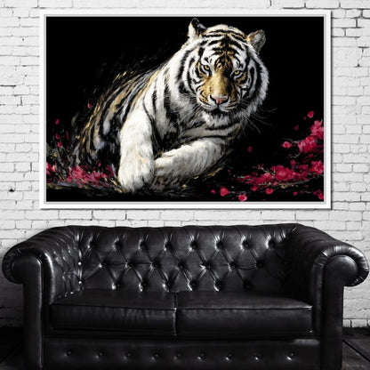 Snow Tiger Petal Shadow Canvas Wall Art