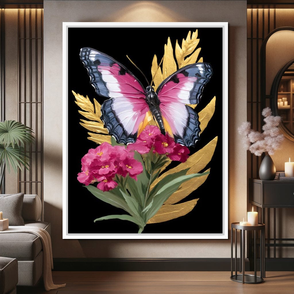 Radiant Butterfly and Gold Florals Canvas Wall Art
