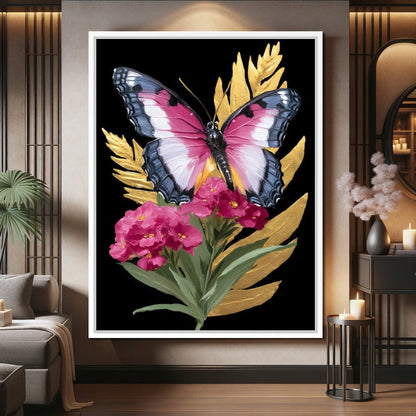 Radiant Butterfly and Gold Florals Canvas Wall Art