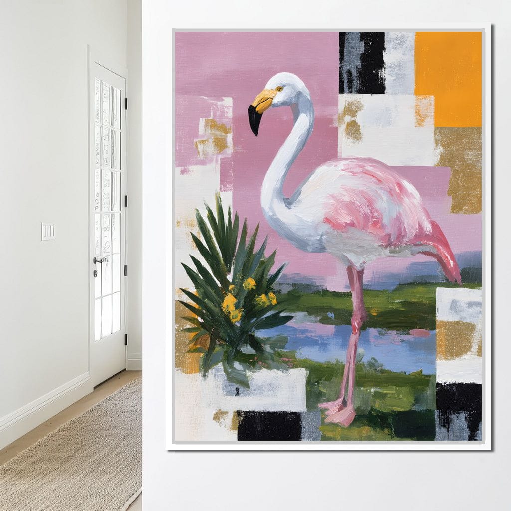 Pink Flamingo Modern Blocks Canvas Wall Art