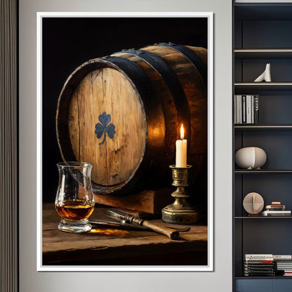 Candlelit Irish Whiskey Barrel Canvas Wall Art