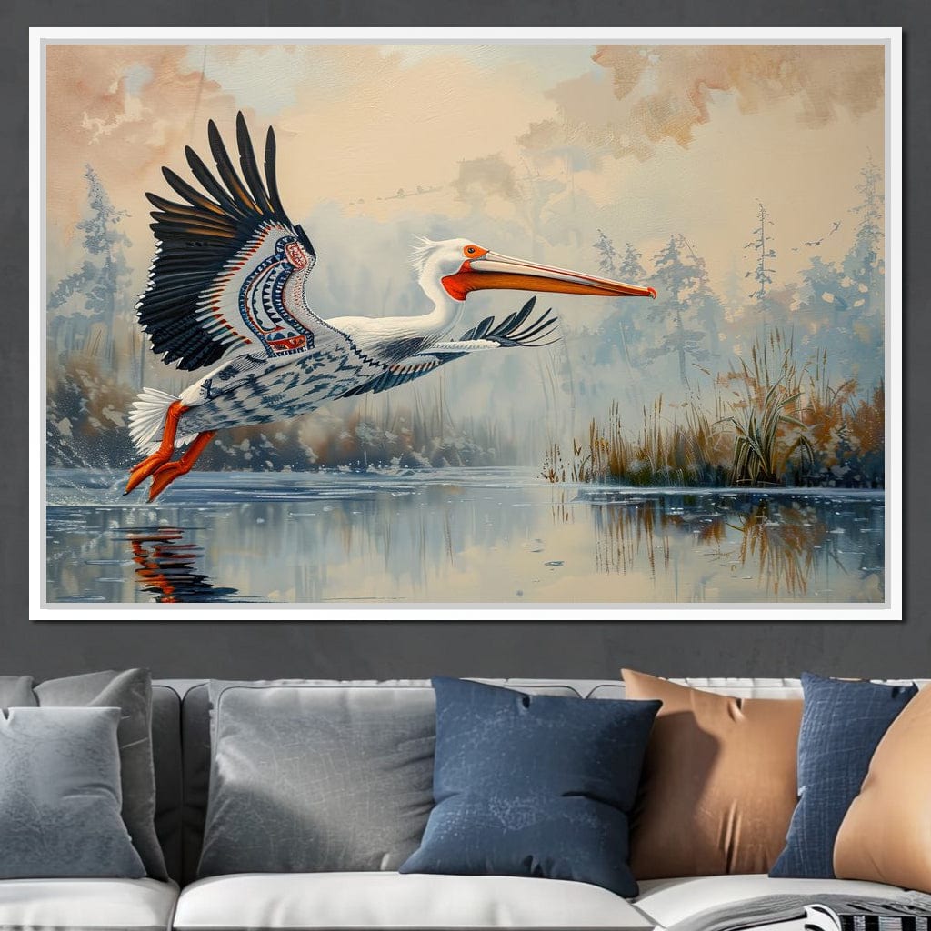Ethereal Pelican's Graceful Glide Canvas Wall Art