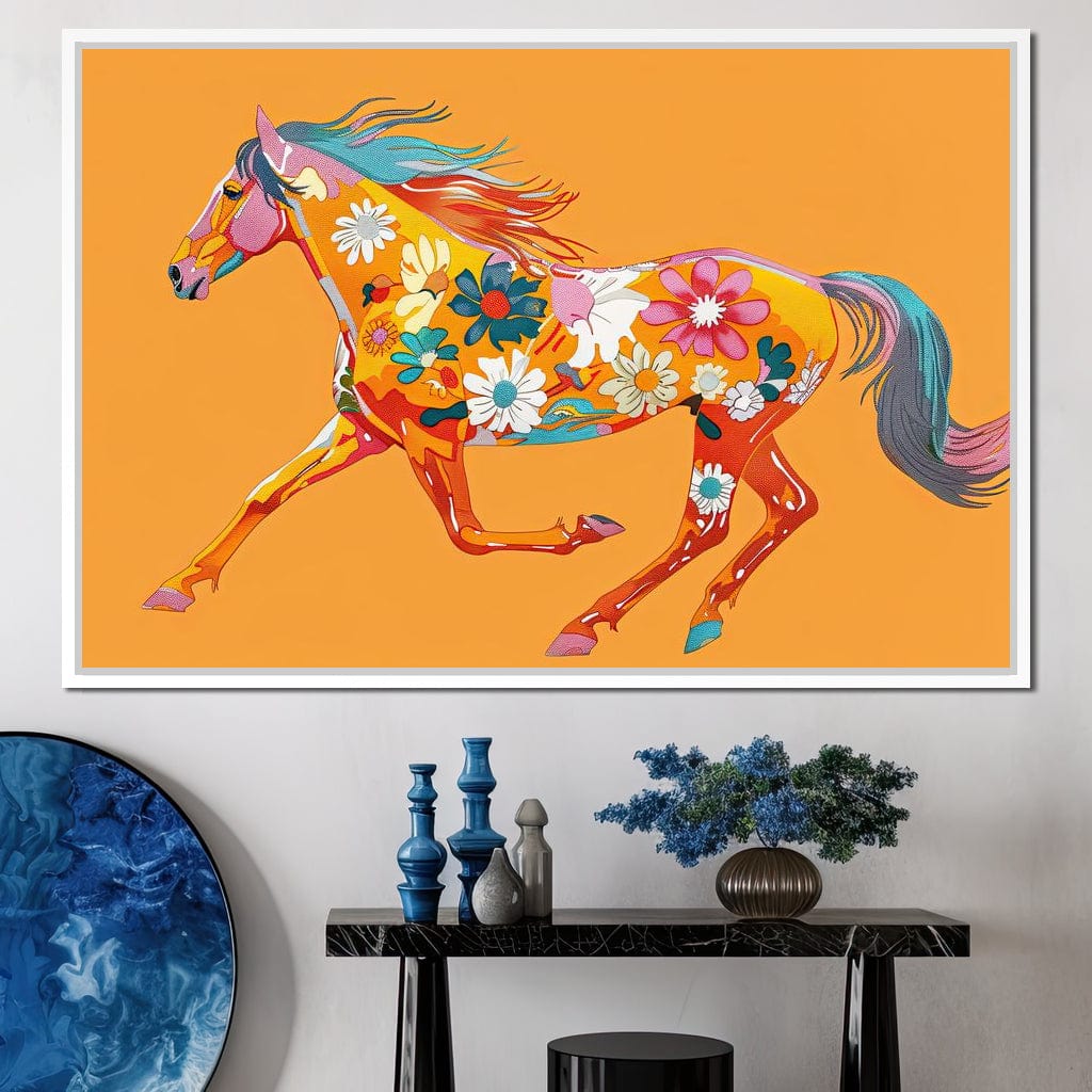 Blooming Horse on Tangerine Canvas Wall Art