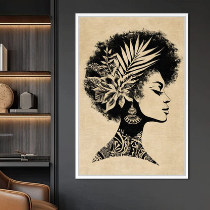 Botanical Afro Queen Silhouette Canvas Wall Art
