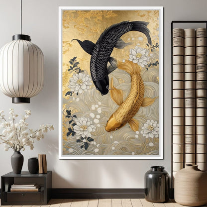 Koi Harmony with White Blossoms Canvas Wall Art