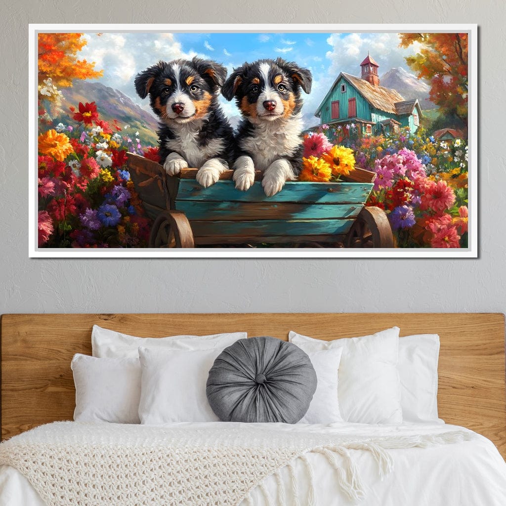 Puppy Paradise in Bloom Canvas Wall Art