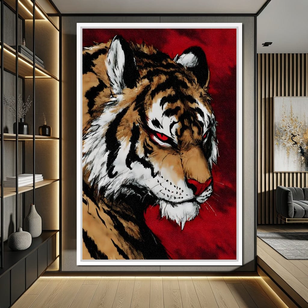 Fierce Tiger Blood Moon Roar Canvas Wall Art