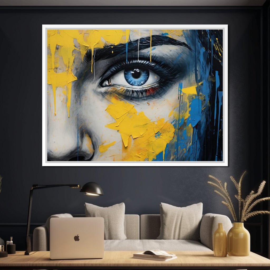 Blue Yellow Urban Graffiti Eye Canvas Wall Art