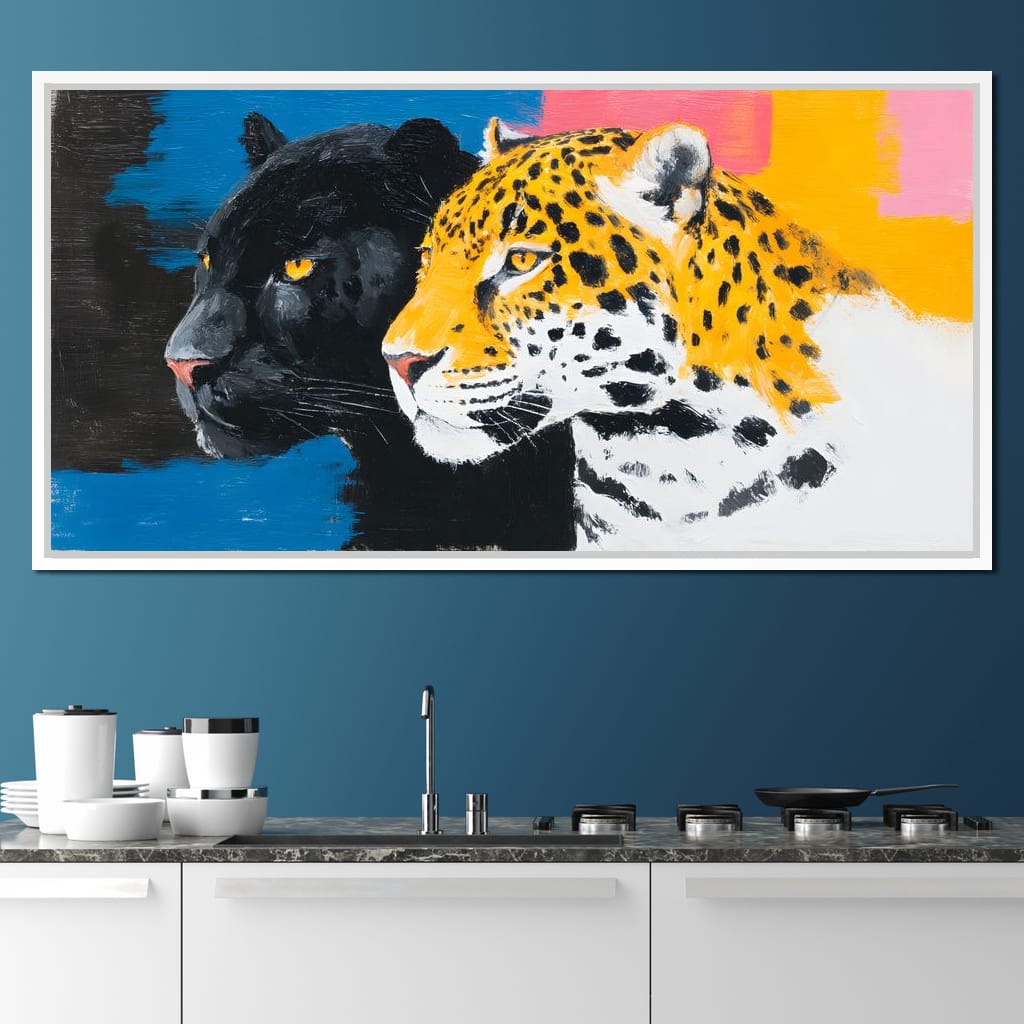 Dual Leopard Heads Pop Painting Canvas Wall Art