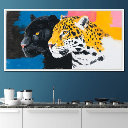Dual Leopard Heads Pop Painting Canvas Wall Art