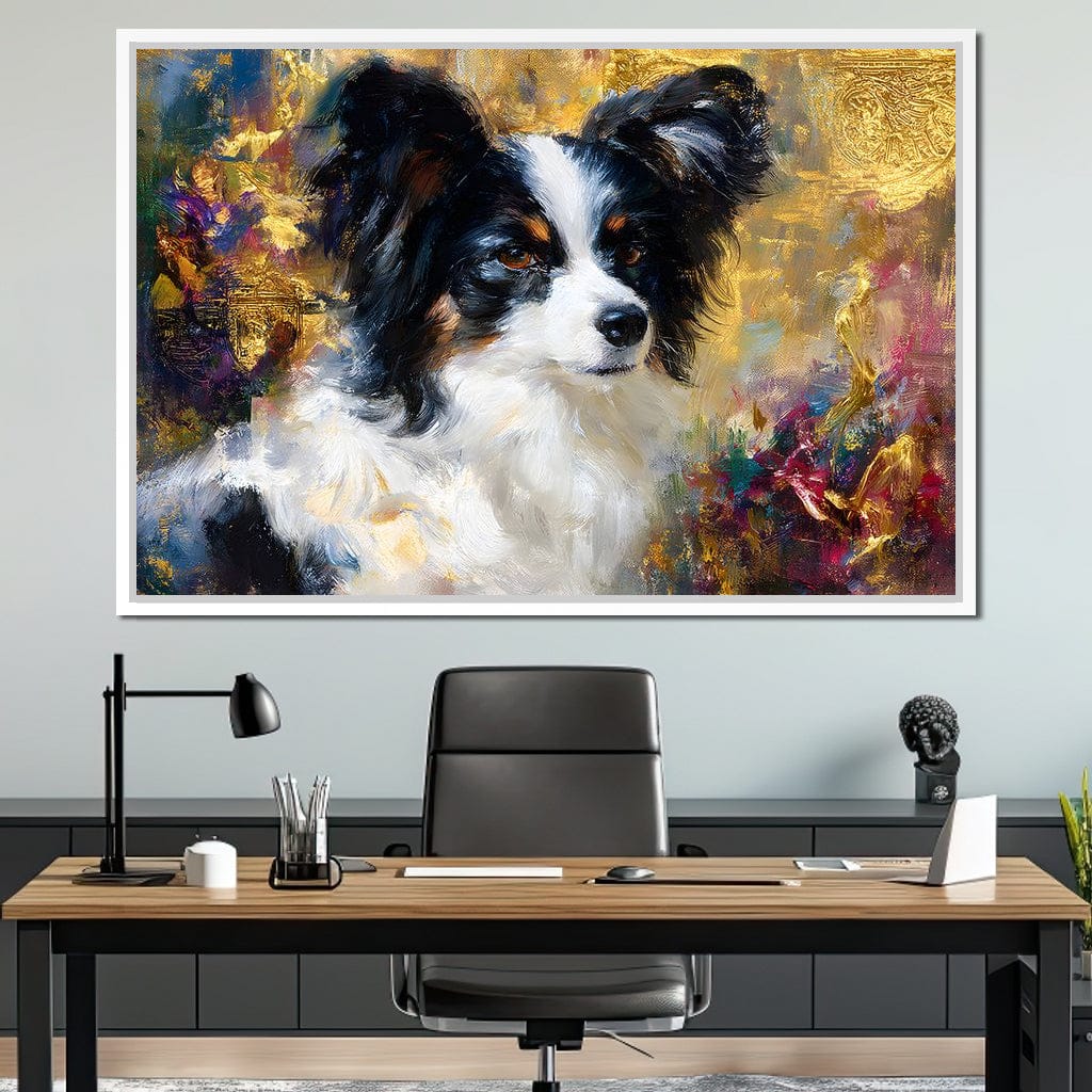 Golden Papillon Dog Portrait Canvas Wall Art