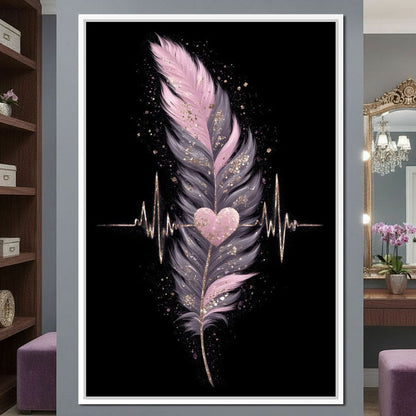 Feather Heartbeat Gold Pink Canvas Wall Art