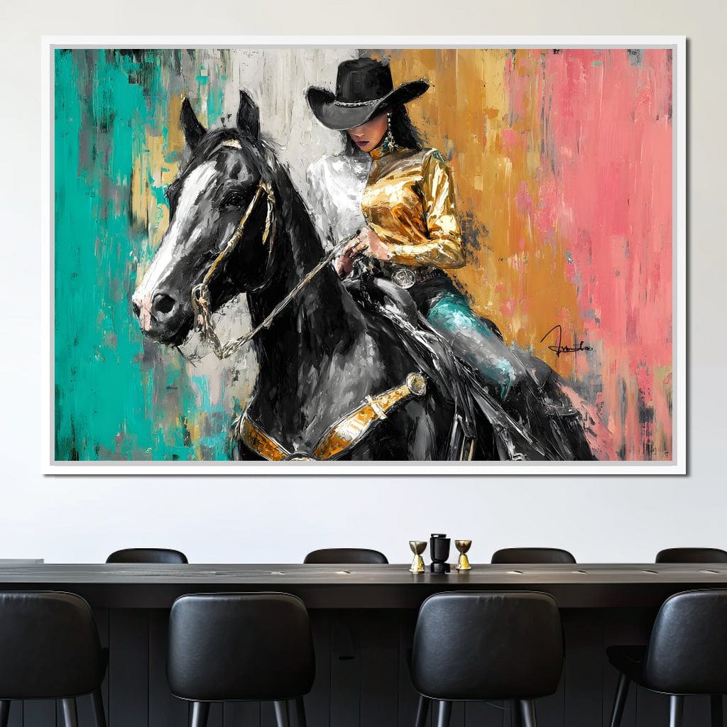 Golden Rider on Midnight Steed Canvas Wall Art