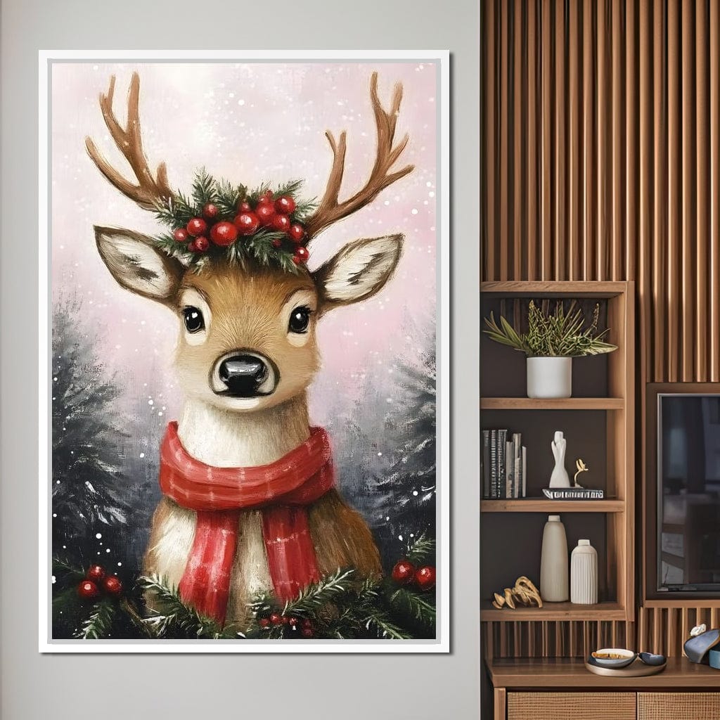 Holiday Reindeer Berries Cheer Canvas Wall Art