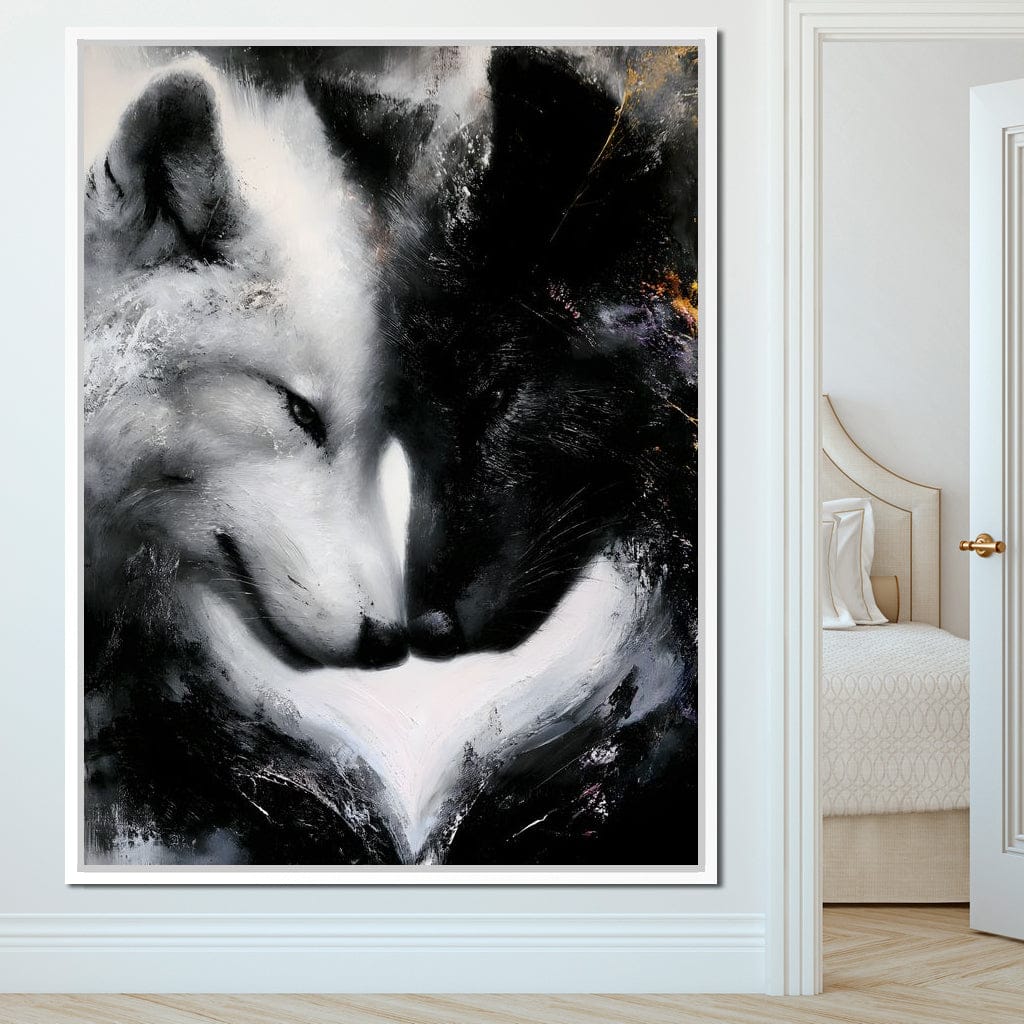 Dual Wolf Spirit Embrace Canvas Wall Art