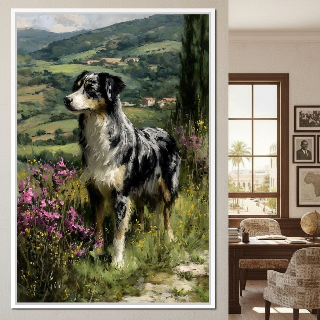 Australian Shepherd Meadow Sentinel Canvas Wall Art