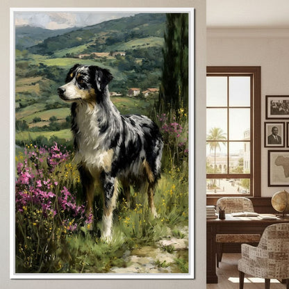 Australian Shepherd Meadow Sentinel Canvas Wall Art