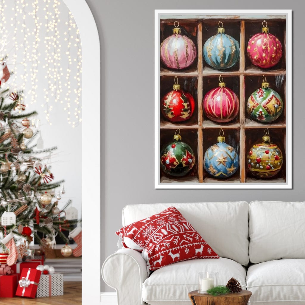 Vintage Christmas Ornaments Grid Canvas Wall Art