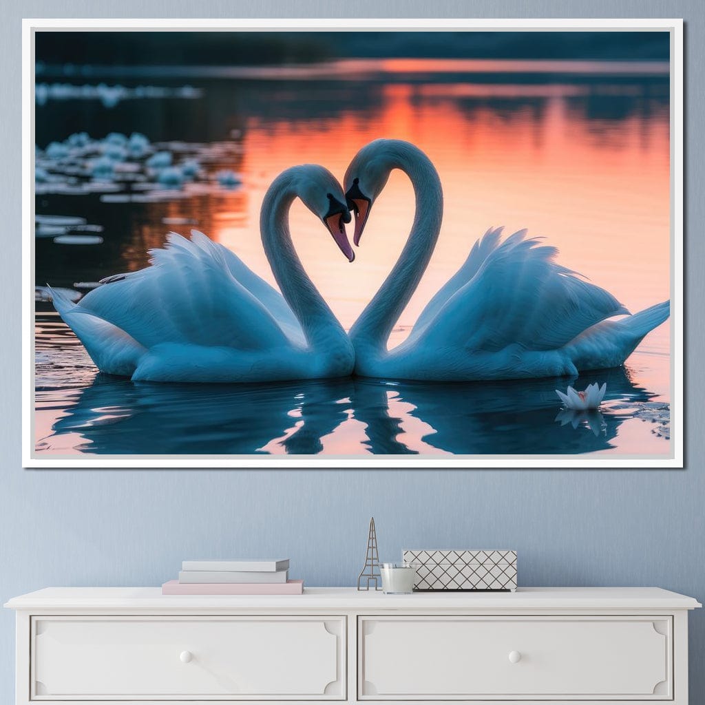 Swans In Love Canvas Wall Art