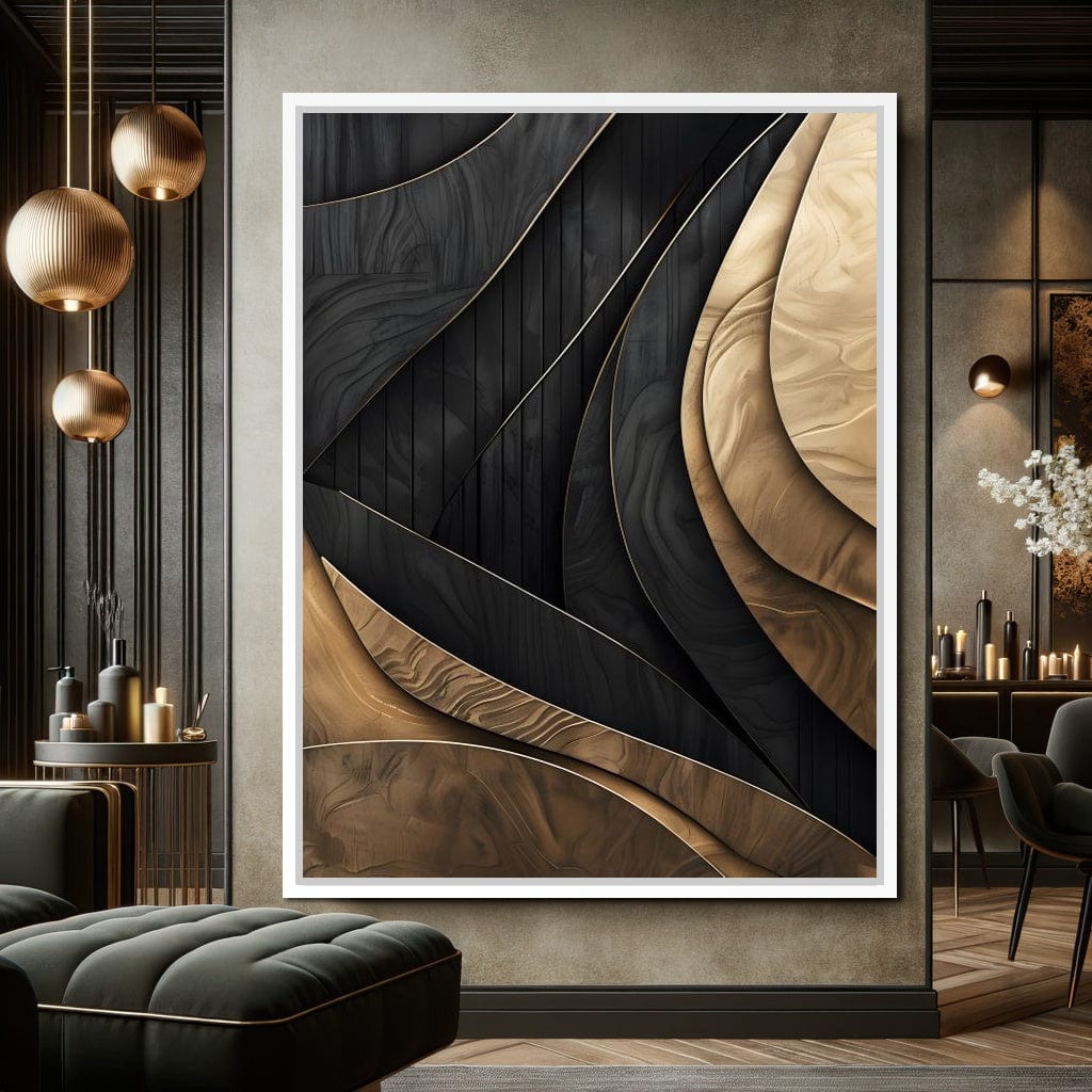 Grey and Gold Wooden Waves 004 Canvas Wall Art