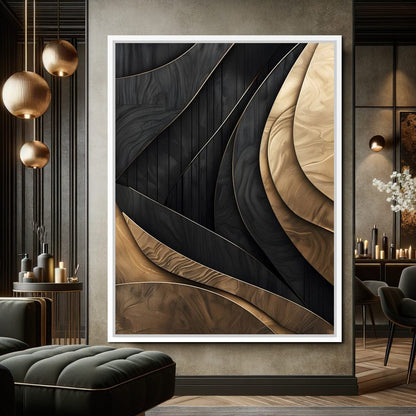 Grey and Gold Wooden Waves 004 Canvas Wall Art
