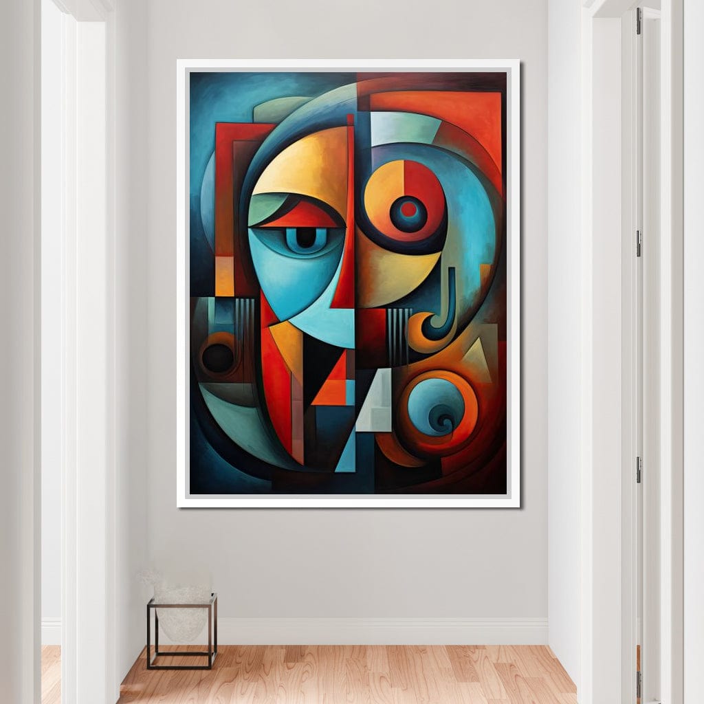 Scarlet, Sienna, and Mustard Cubism Canvas Wall Art