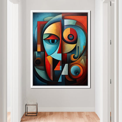 Scarlet, Sienna, and Mustard Cubism Canvas Wall Art