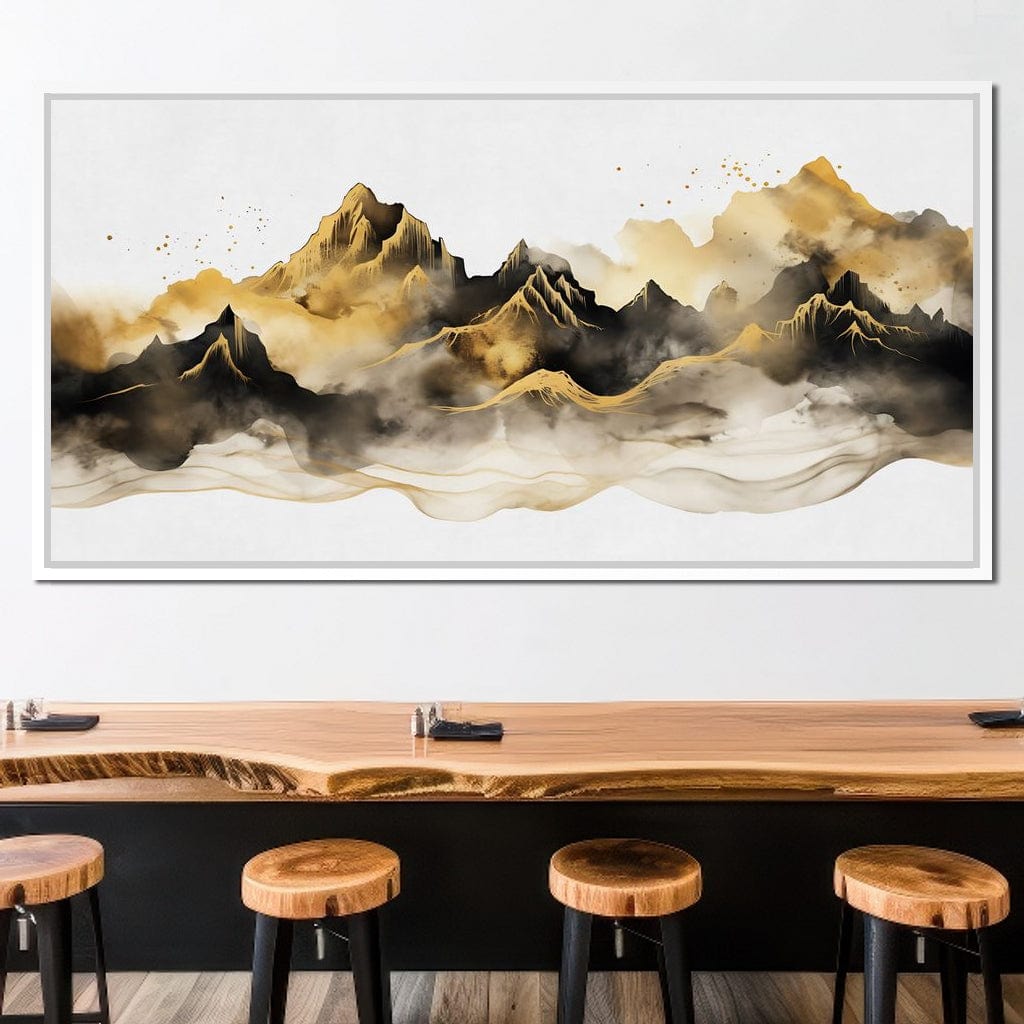 Golden Misty Peaks Panorama Canvas Wall Art
