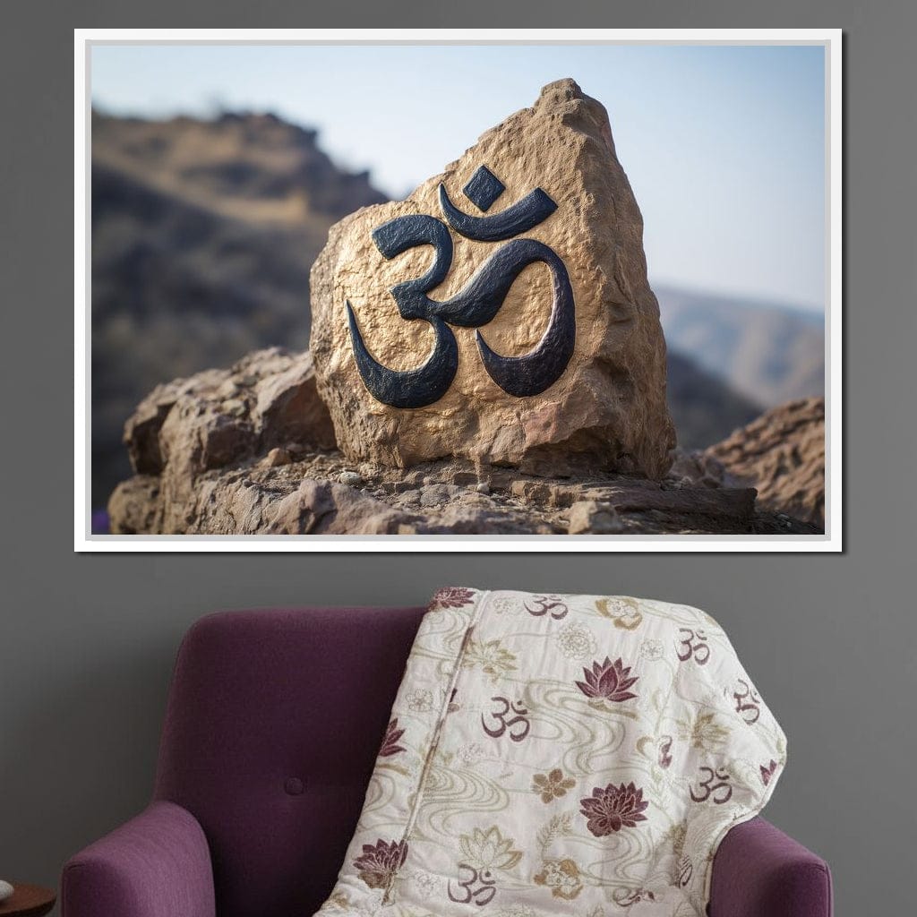 Om Mountain Stone Aum Sign Canvas Wall Art
