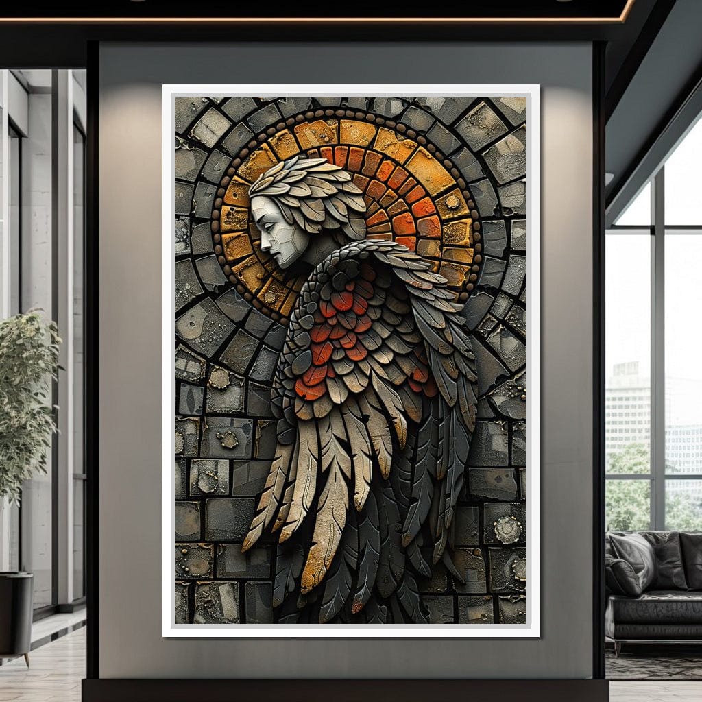 Ethereal Angel Guardian Mosaic Canvas Wall Art