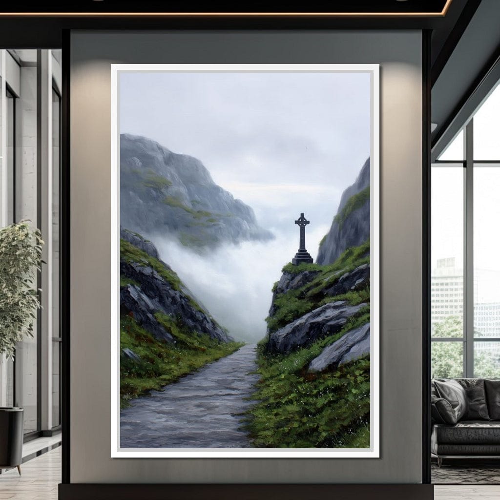 Misty Highland Cross Pathway Canvas Wall Art