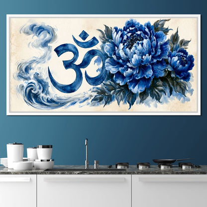 Om Blue Peony Meditation Mood Canvas Wall Art