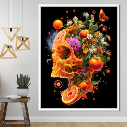 Floral Citrus Skull Energy Burst Canvas Wall Art