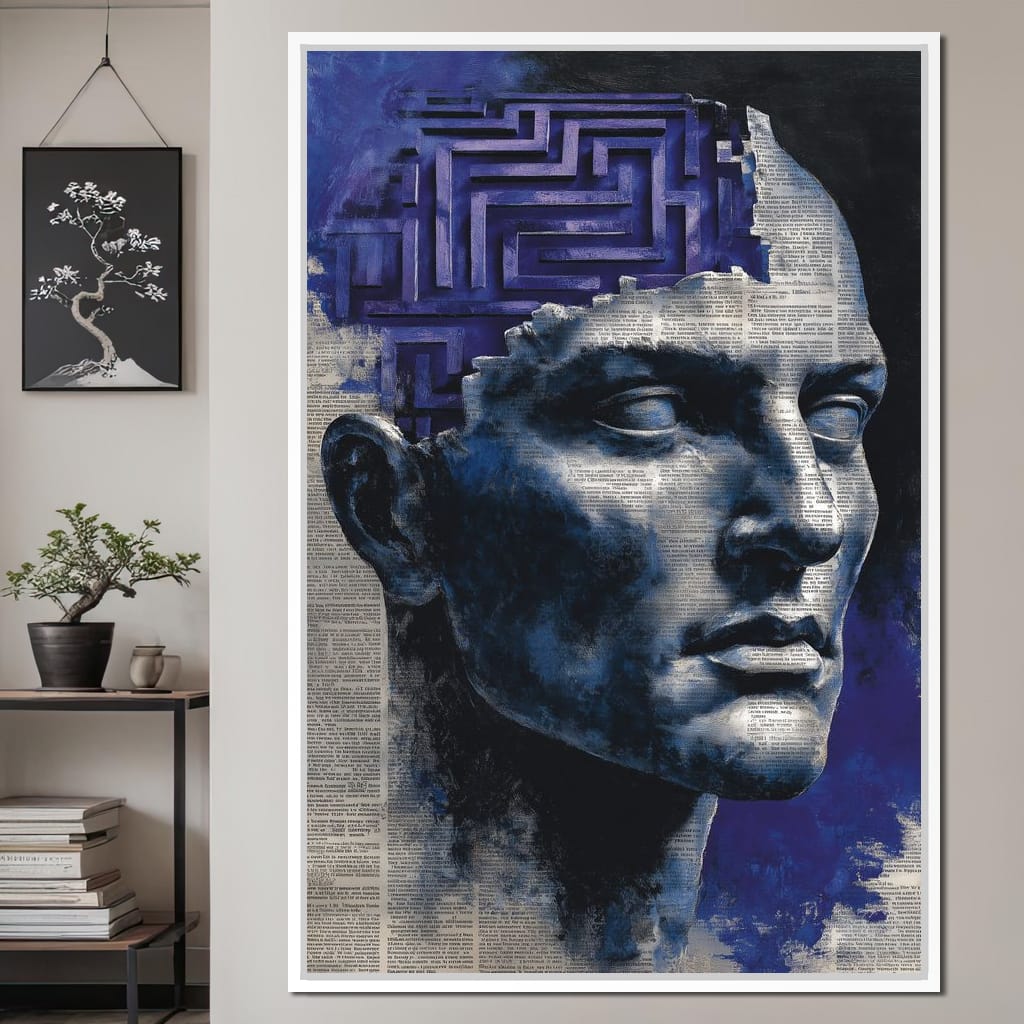 Cobalt Labyrinth Mindscape Canvas Wall Art