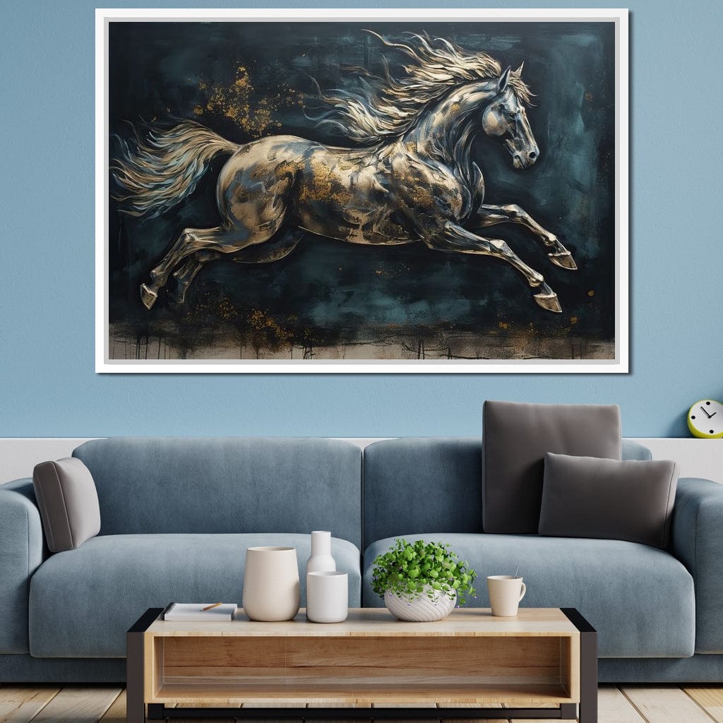 Gilded Running Horse Canvas Wall Art