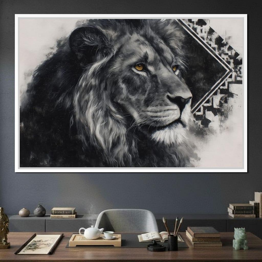 Monochrome Lion Golden Eyes Canvas Wall Art