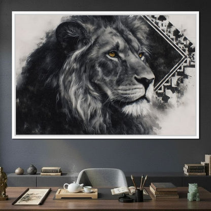 Monochrome Lion Golden Eyes Canvas Wall Art