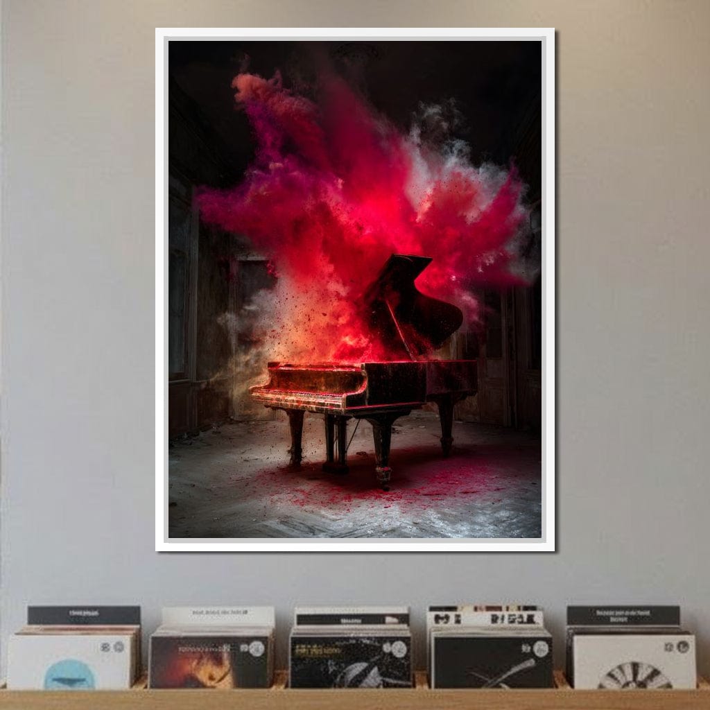 Grand Piano Burst of Vibrant Fire Canvas Wall Art
